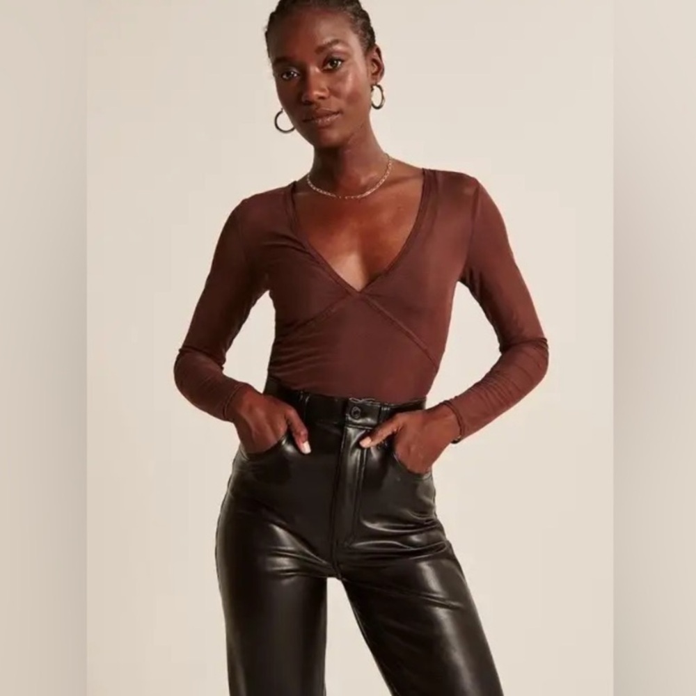 Long-Sleeve V-Neck Mesh Top